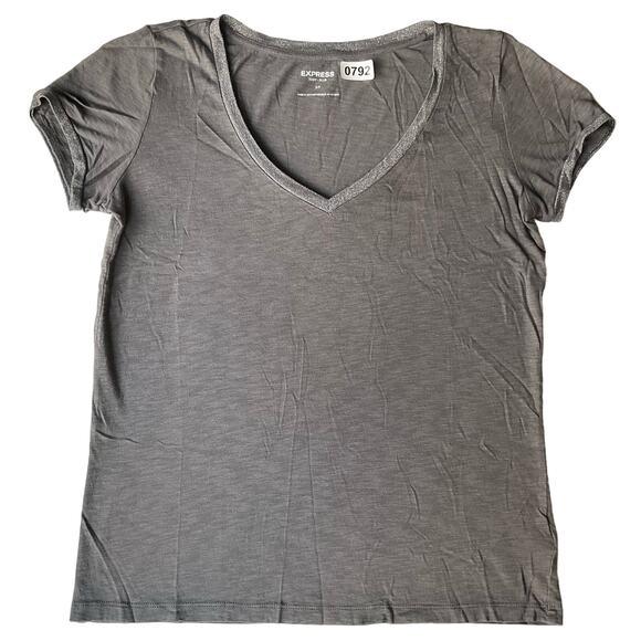 Express Women’s Short Sleeve V-neck T-shirt size S /P, Solid Gray - Picture 1 of 7